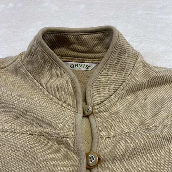Orvis Jacket Sweater Womens XL Beige Button Up Cardigan Leather Elbow Patch - Picture 4 of 11